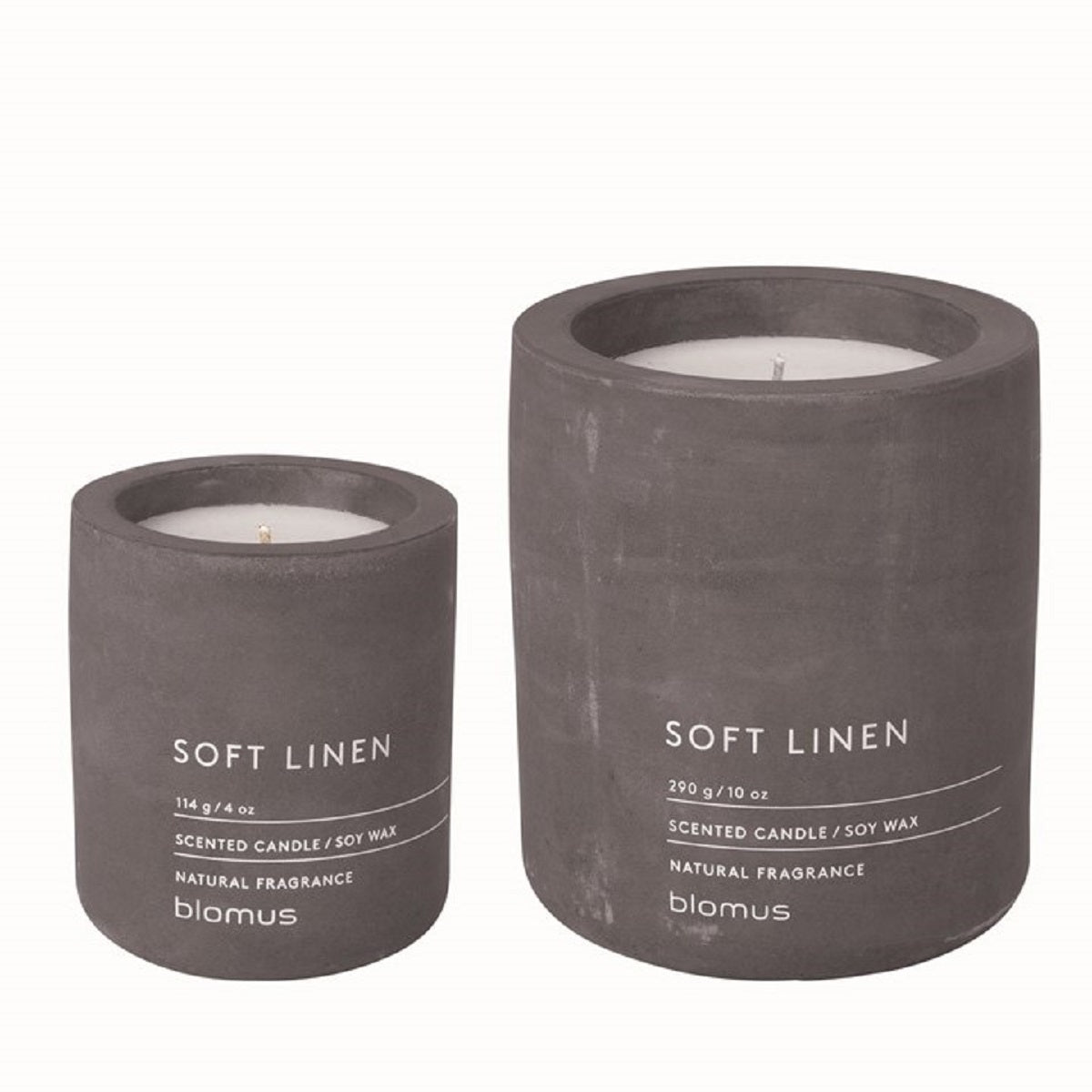 blomus Fraga Candle Set in Concrete Container Magnet Soft Linen Fragrance