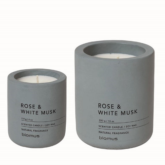 blomus Fraga Candle Set in Concrete Container Flintstone Rose & White Musk Fragrance
