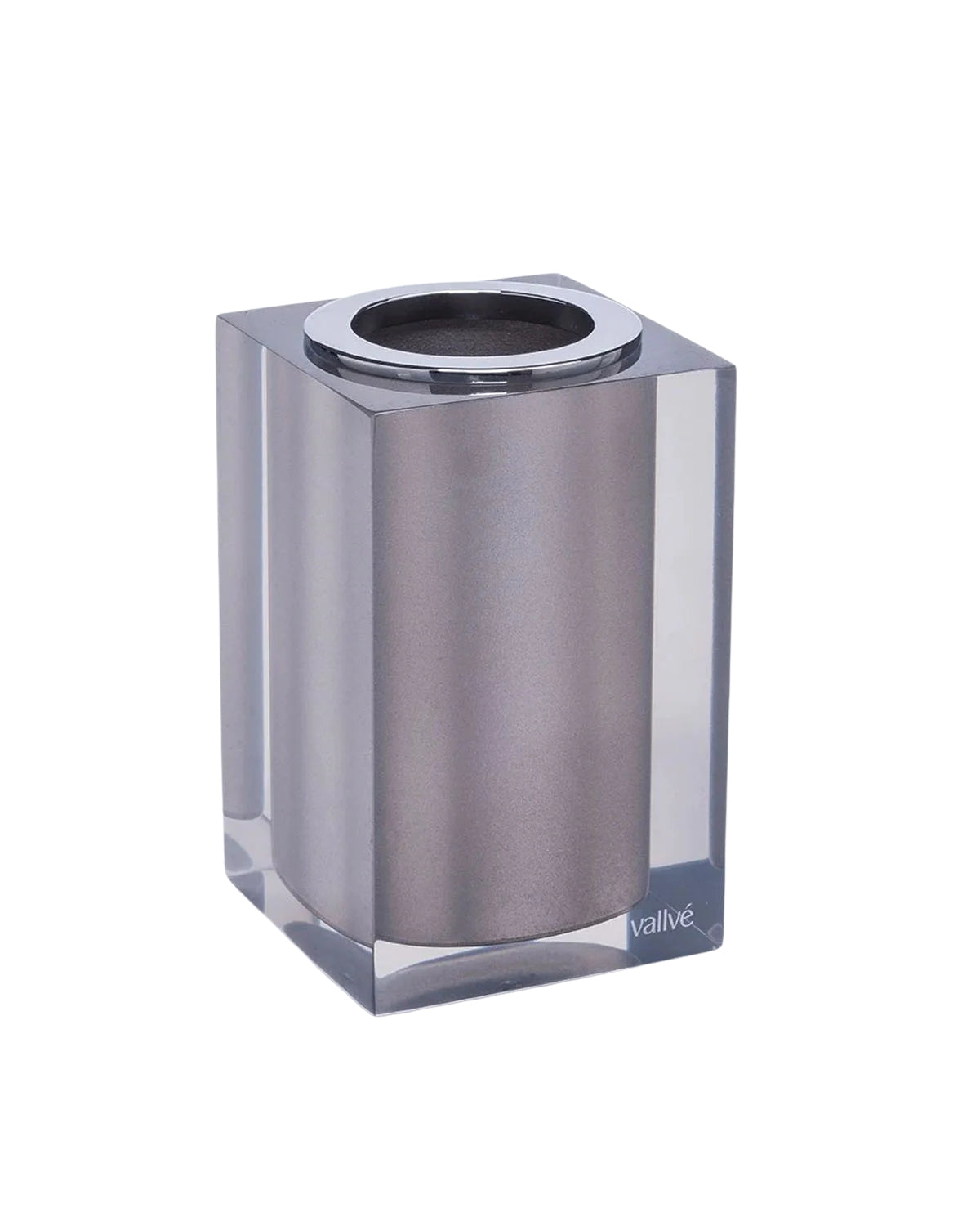 Vallvé Gloss Platinum toothbrush holder in clear resin and platinum – photo 2