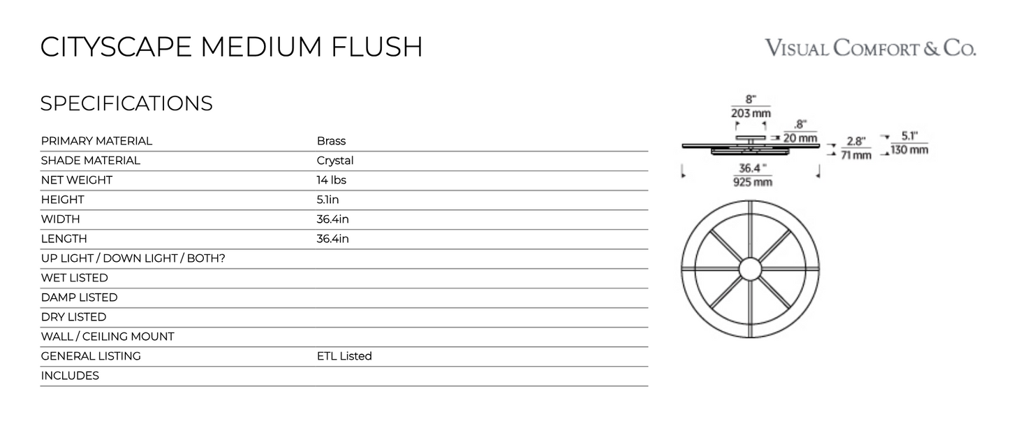 Cityscape 36-inch Geometric LED Flush Mount by Visual & Comfort & Co