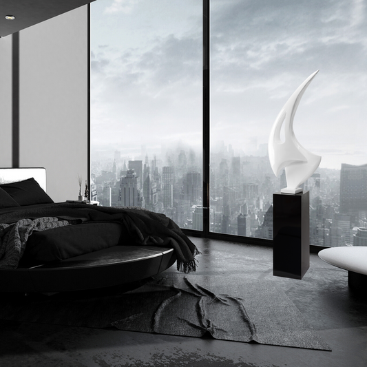 Sail Floor Sculpture With Black Stand 70" Tall - Finesse Decor C481W