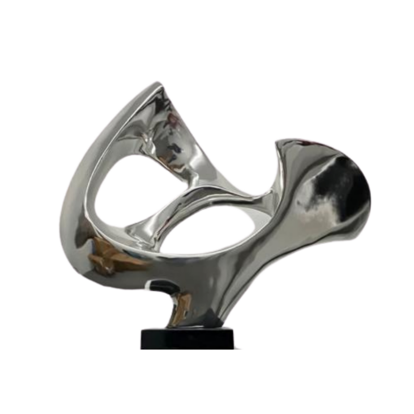 Abstract Mask 54" Tall Floor Sculpture Chrome with Black Stand by Finesse Decor ABS-C/B