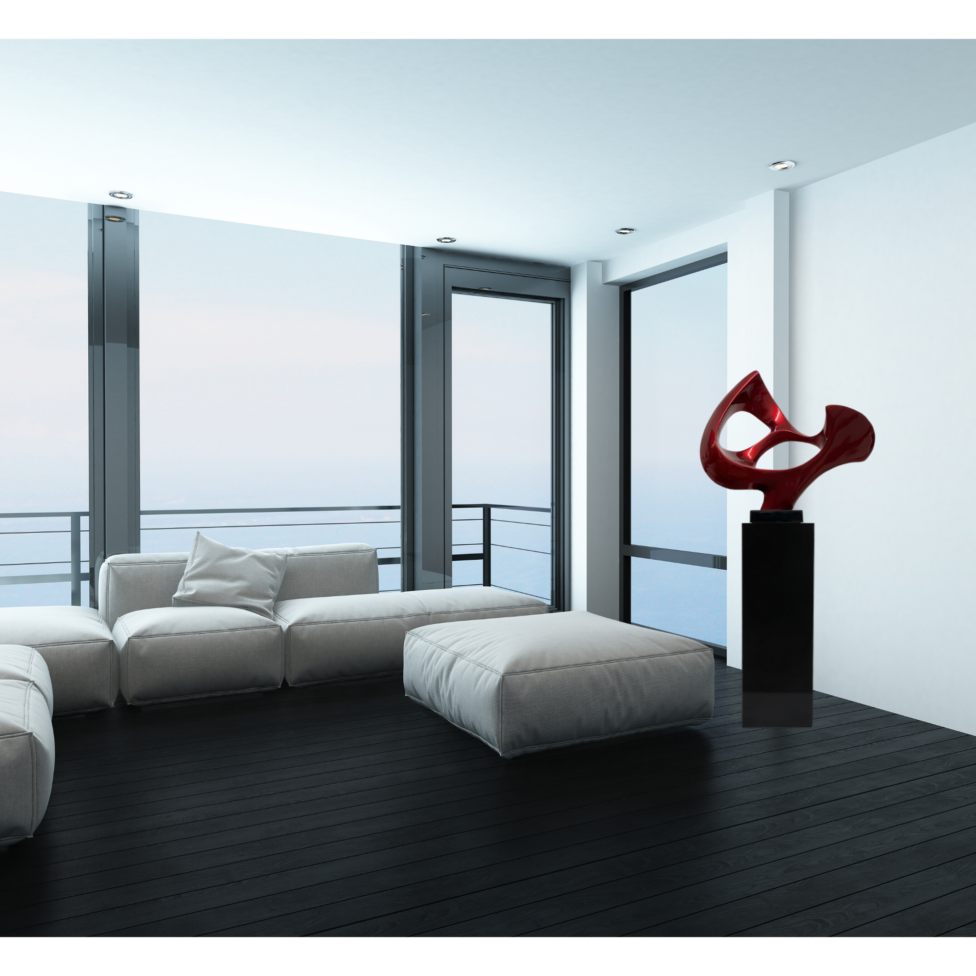 Abstract Mask 54" Tall Floor Sculpture Metallic Red and Black Stand by Finesse Decor ABS-R/B