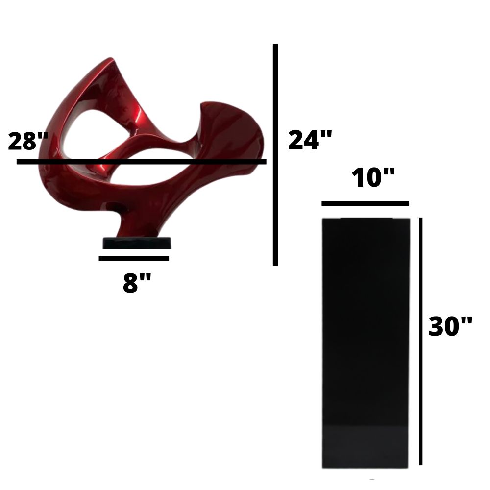 Abstract Mask 54" Tall Floor Sculpture Metallic Red and Black Stand by Finesse Decor ABS-R/B