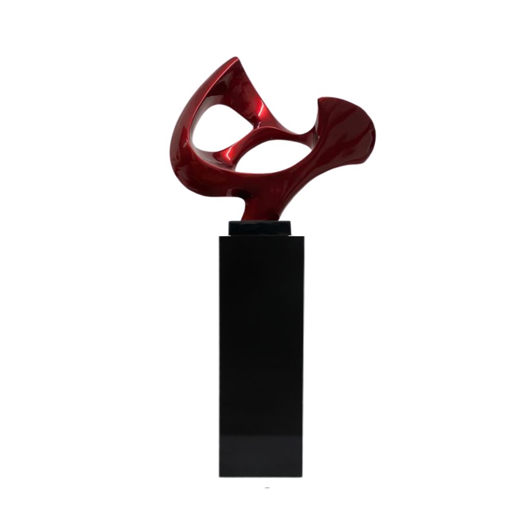Abstract Mask 54" Tall Floor Sculpture Metallic Red and Black Stand by Finesse Decor ABS-R/B