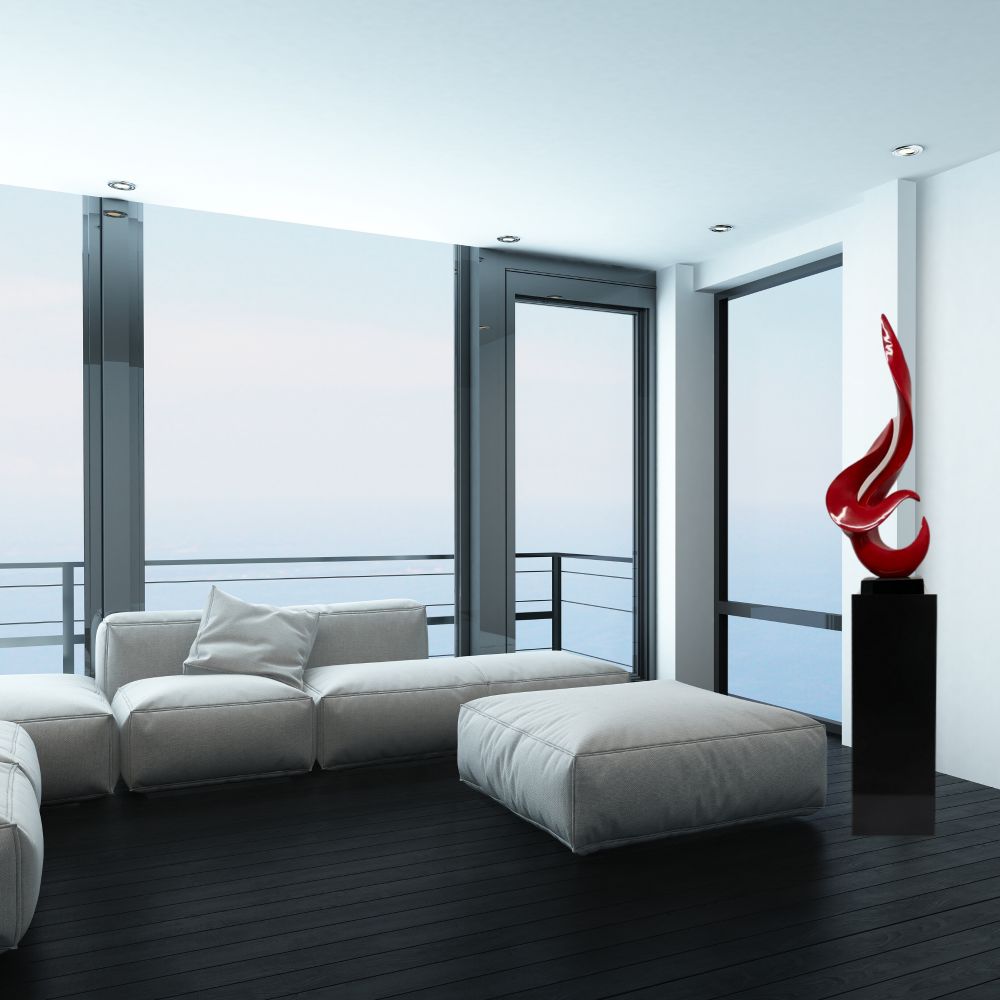 Red Flame Floor Sculpture With Black Stand, 65" Tall - Finesse Decor FLAME-R/B