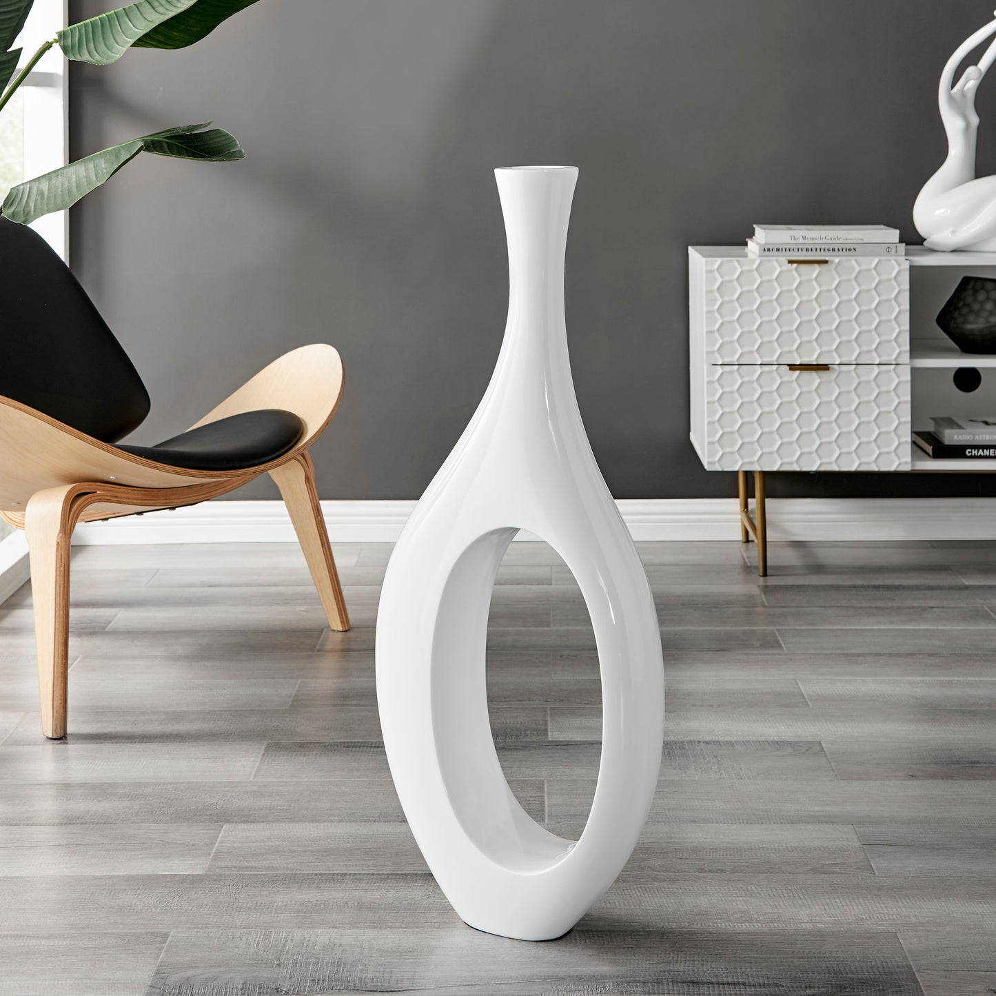 Trombone Vase Small White by Finesse Decor C17W
