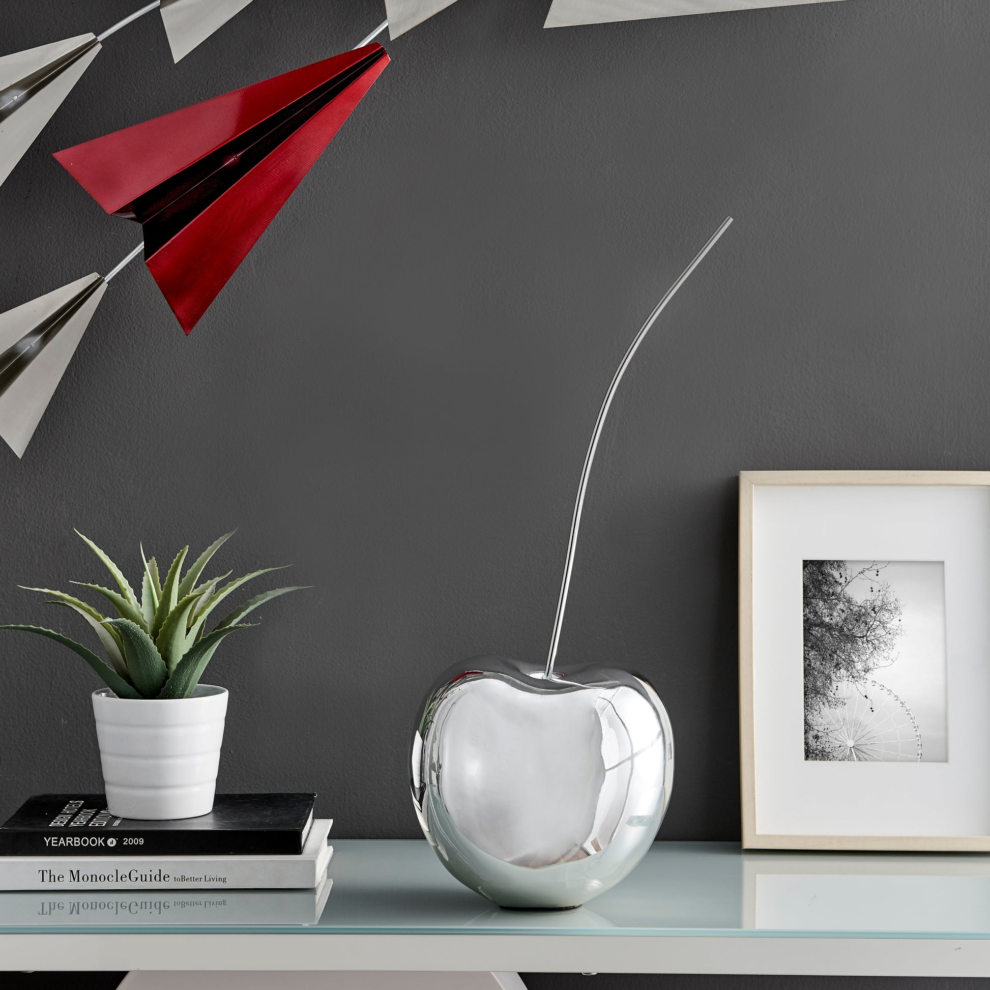 Small Chrome Cherry Sculpture 18" Tall by Finesse Decor E2245-C