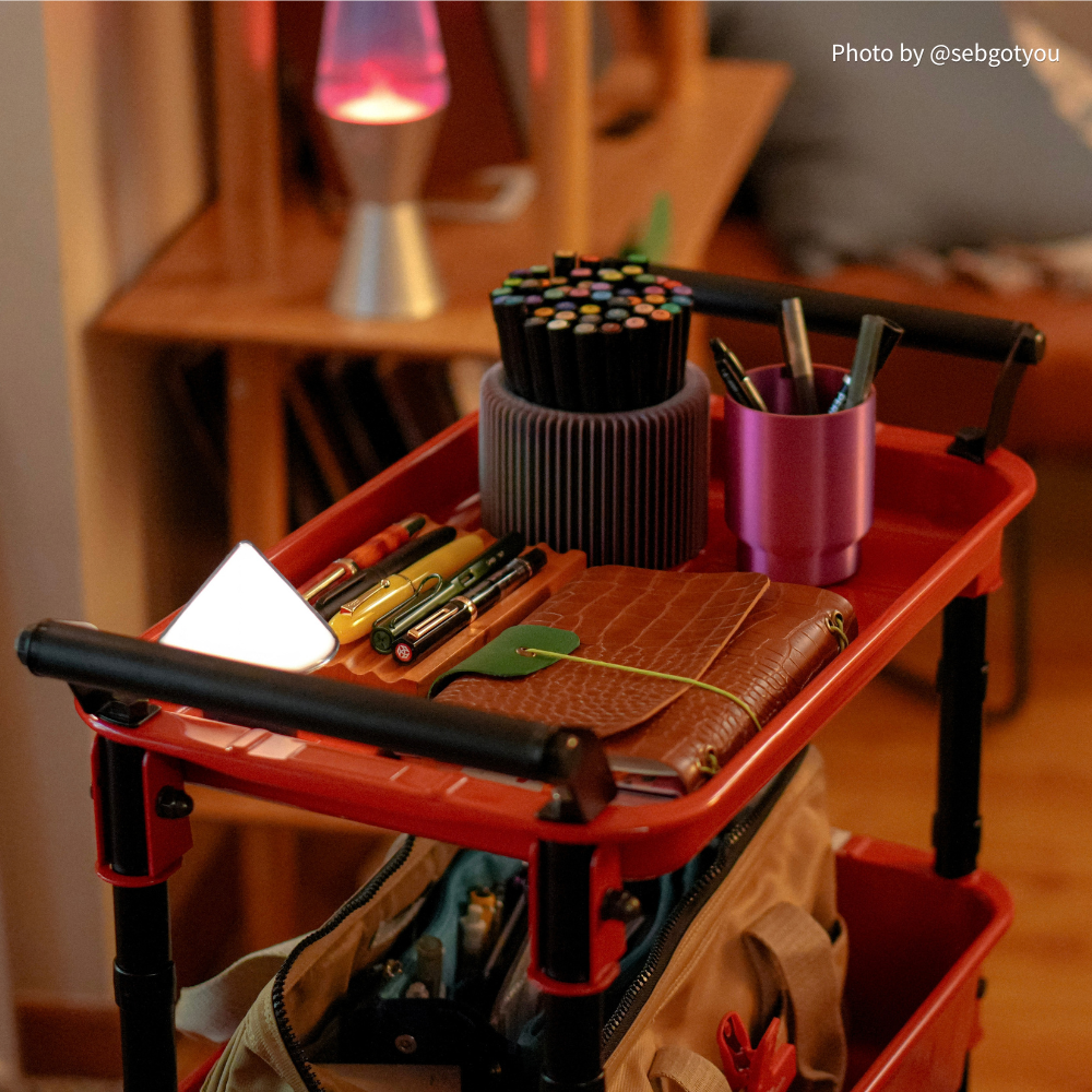 Toyo Steel TWR-4 Three-Tier Rolling Steel Cart – Red, holding desk supplies