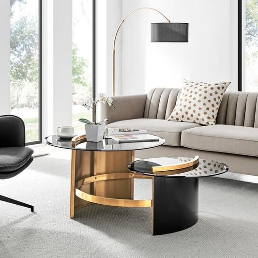 Eclipse Noir Glass Coffee Table Black and Gold by Finesse Decor