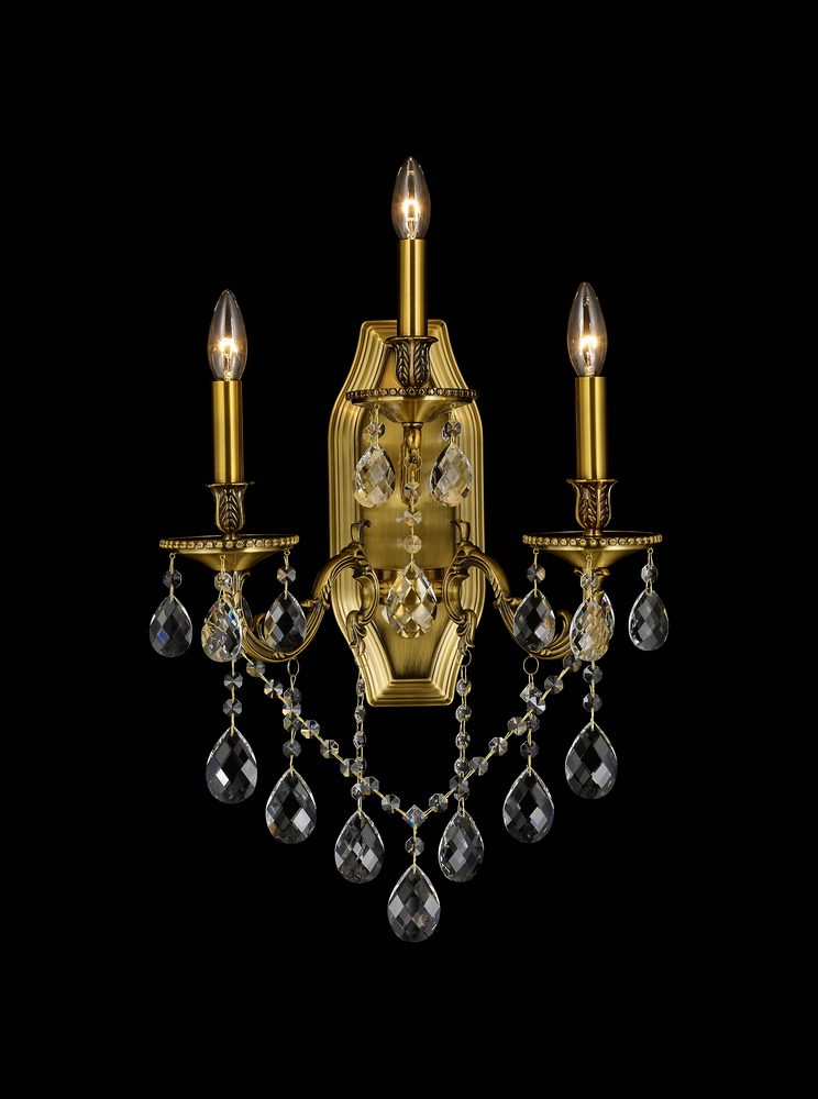Imperial Wall Sconce 3-Light in Antique Brass 5103WSAB by StarFire Crystal