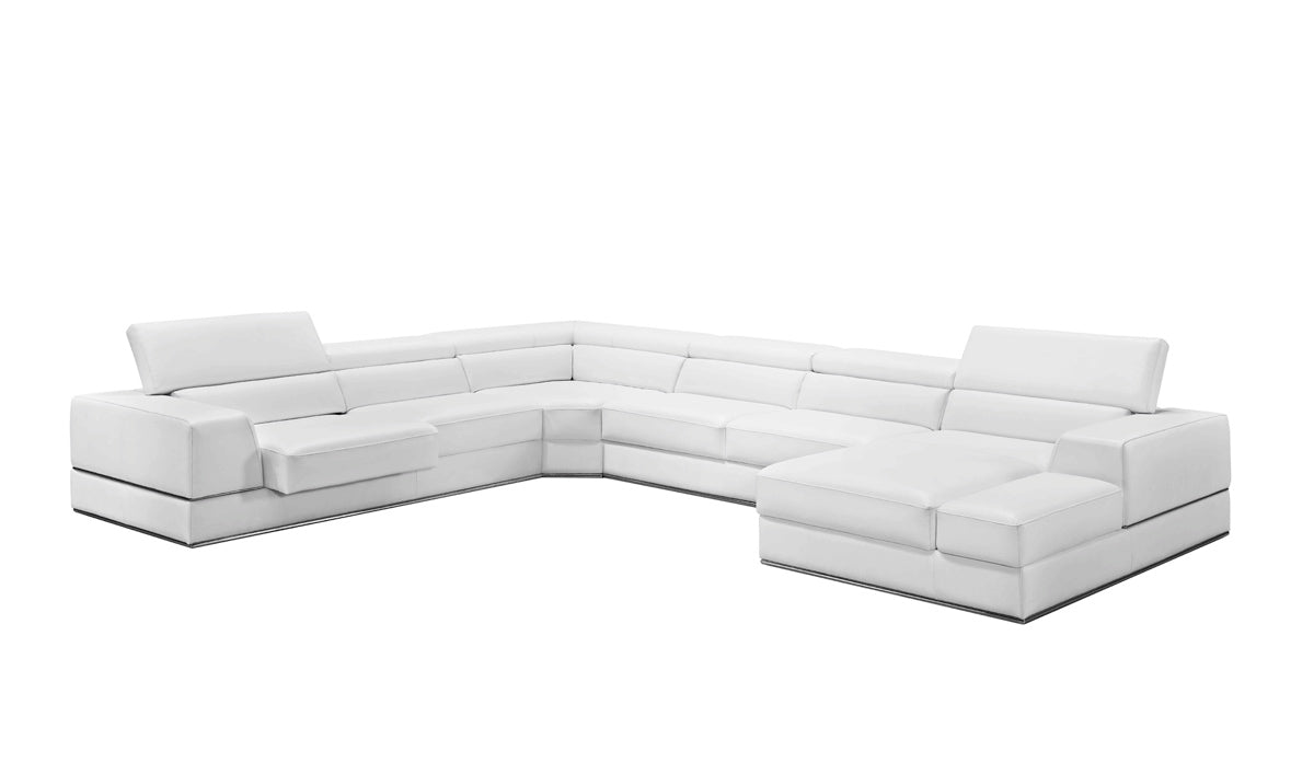 Divani Casa Pella Modern White Italian Leather U Shaped Sectional Sofa