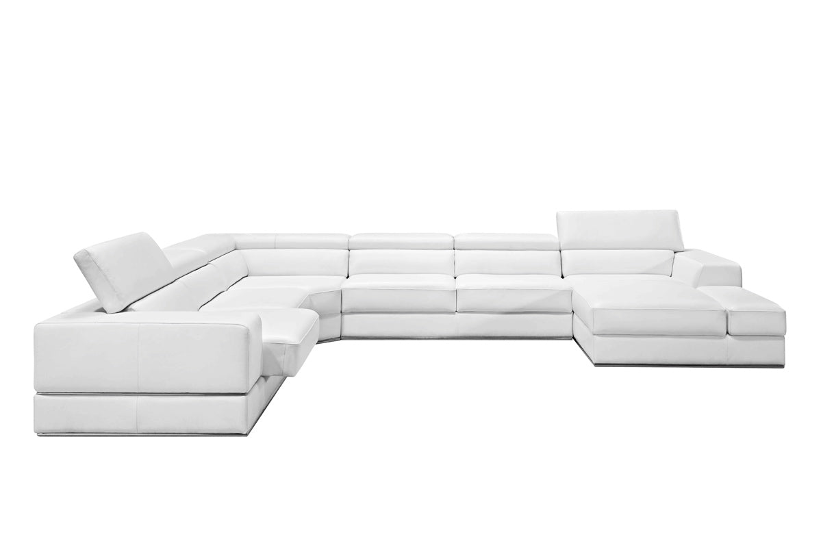 Divani Casa Pella Modern White Italian Leather U Shaped Sectional Sofa