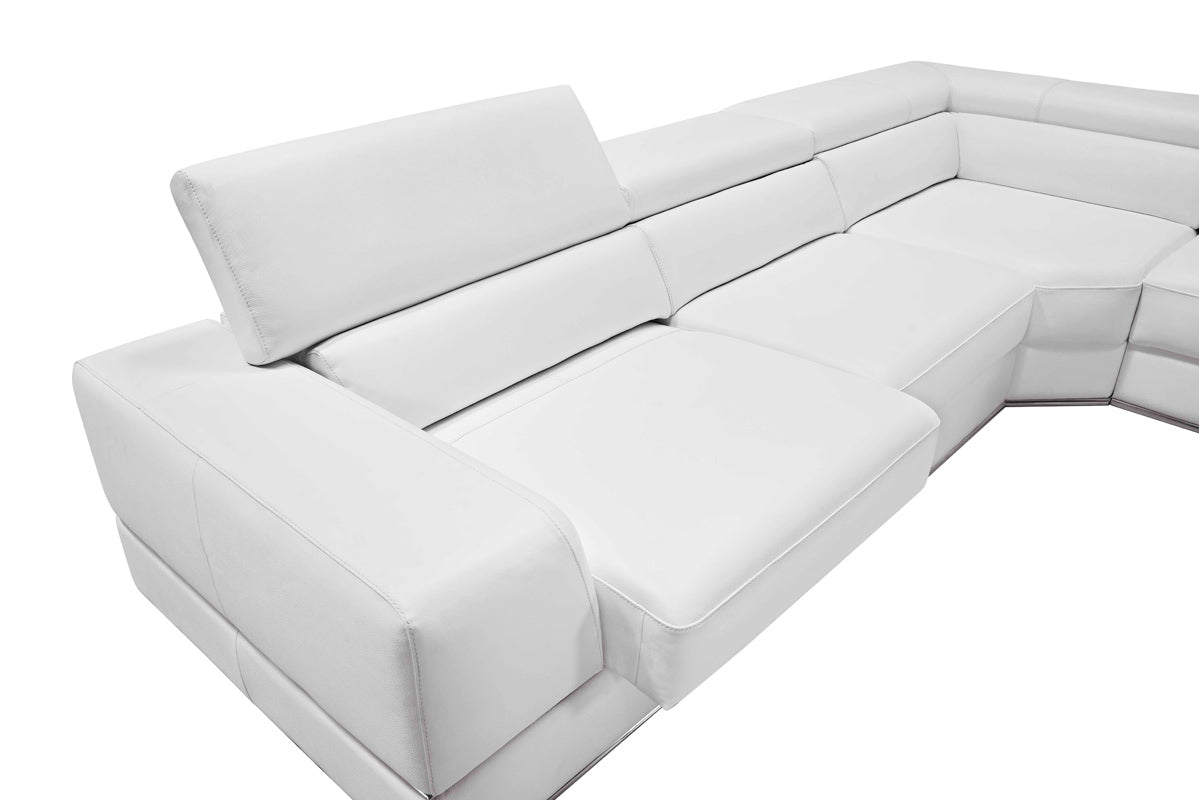 Divani Casa Pella Modern White Italian Leather U Shaped Sectional Sofa