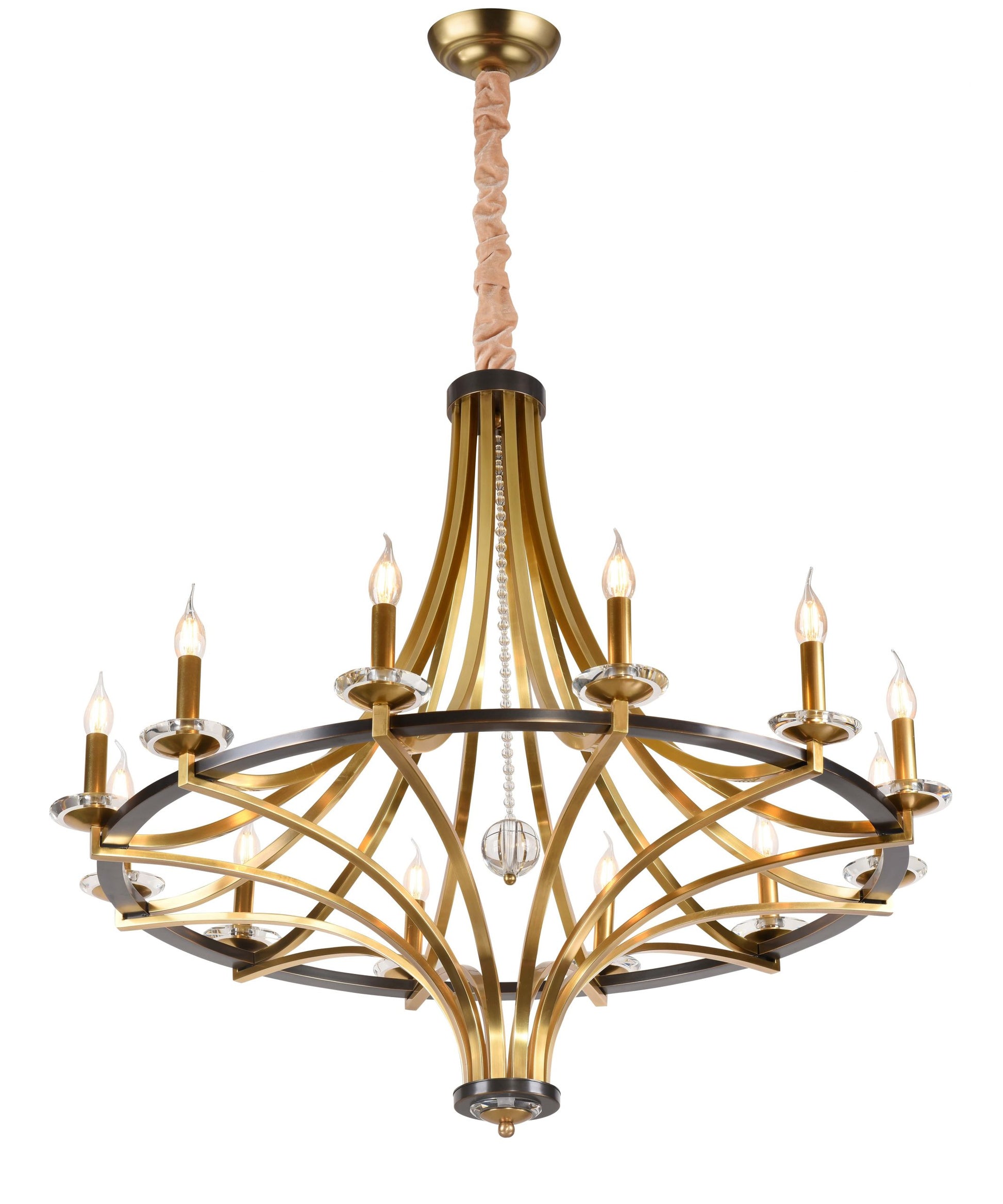 Berlin Pendant 12-Light in Antique Brass and Black 5342BB by StarFire Crystal