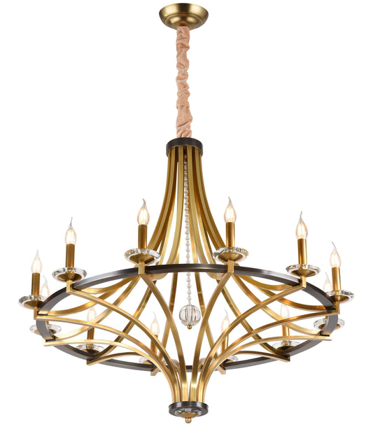 Berlin Pendant 12-Light in Antique Brass and Black 5342BB by StarFire Crystal