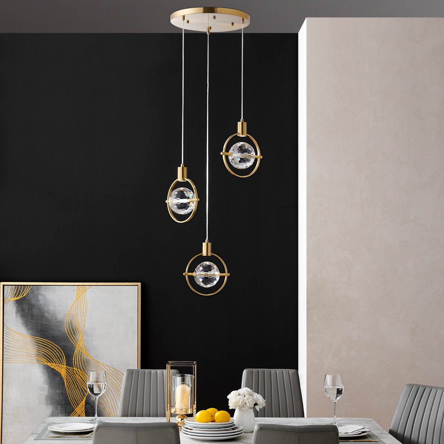 Hollywood Circle 3 Light Pendant - Finesse Decor CH-1120-3GLD