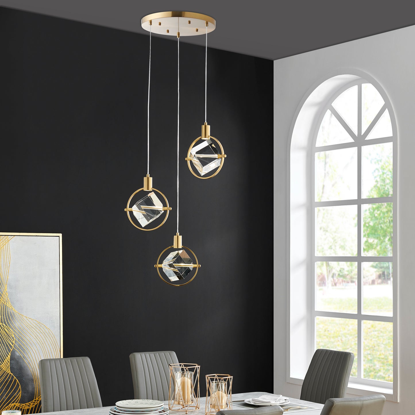 Hollywood Cube 3 Light Pendant - Finesse Decor CH-1121-3GLD