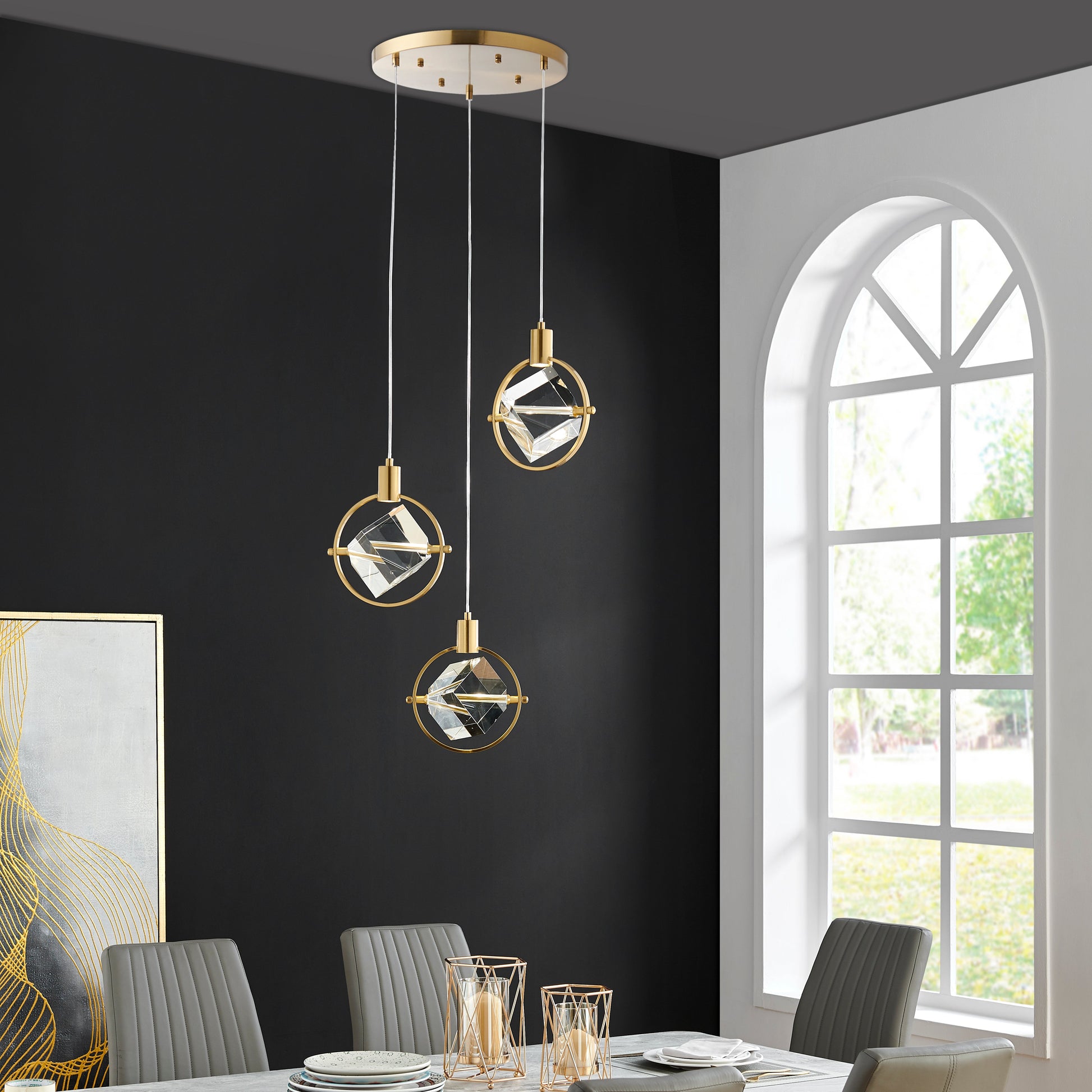 Hollywood Cube 3 Light Pendant - Finesse Decor CH-1121-3GLD