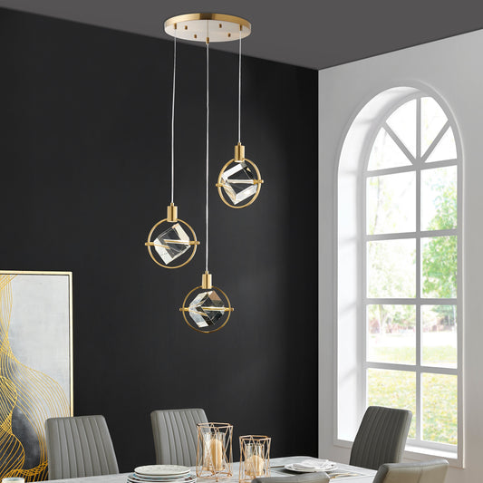 Hollywood Cube 3 Light Pendant - Finesse Decor CH-1121-3GLD