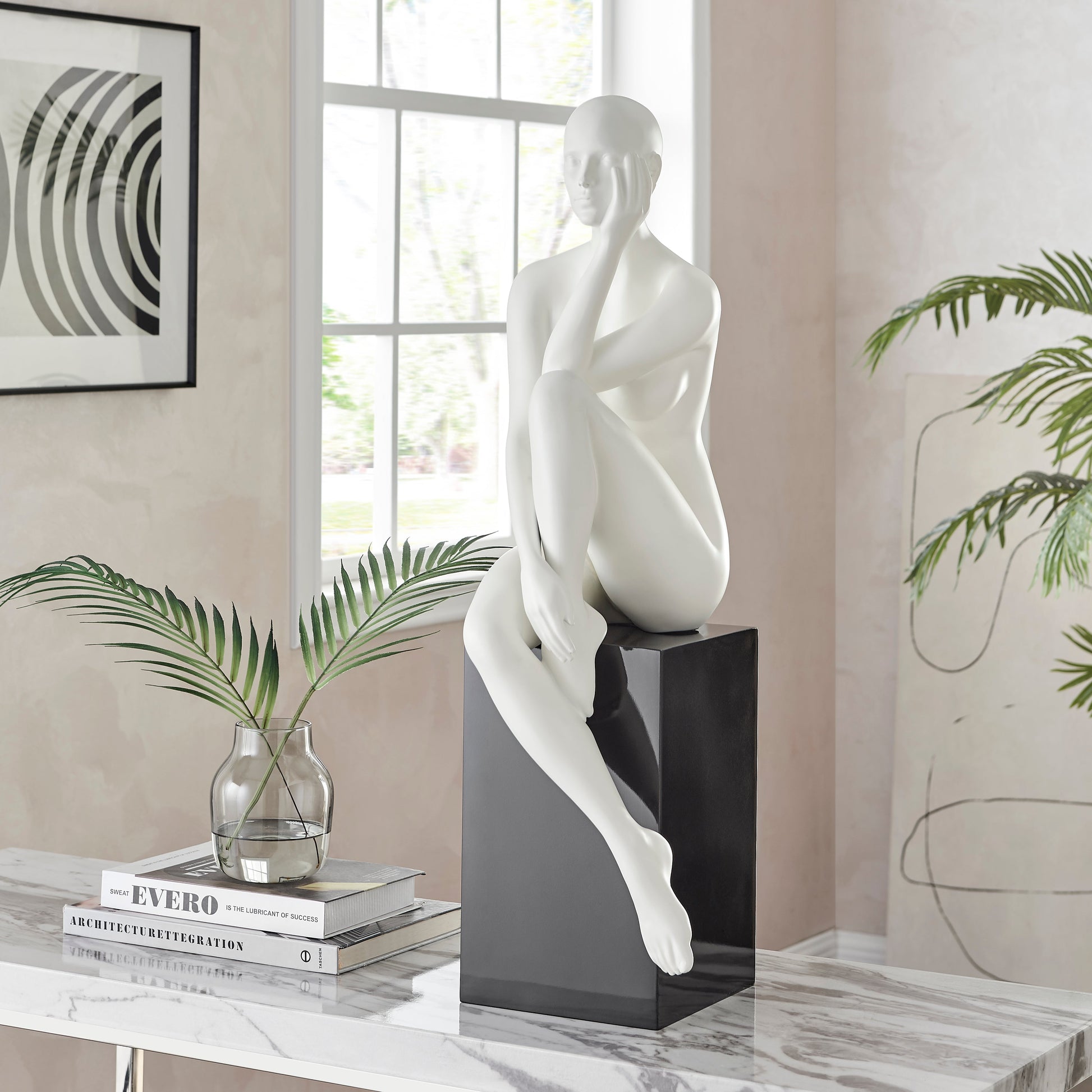 Antoinette Doll Sculpture Matte White with Black Base by Finesse Decor C-7025-B/MW
