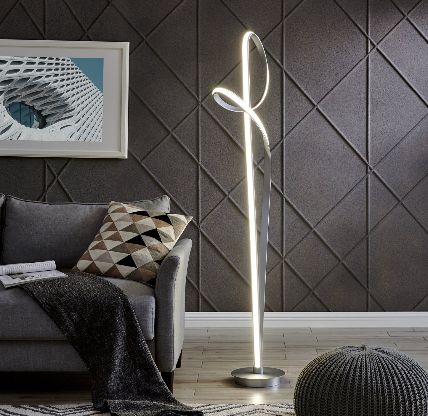 Budapest Dimmable LED 63" Tall Floor Lamp Silver by Finesse Decor FL-003