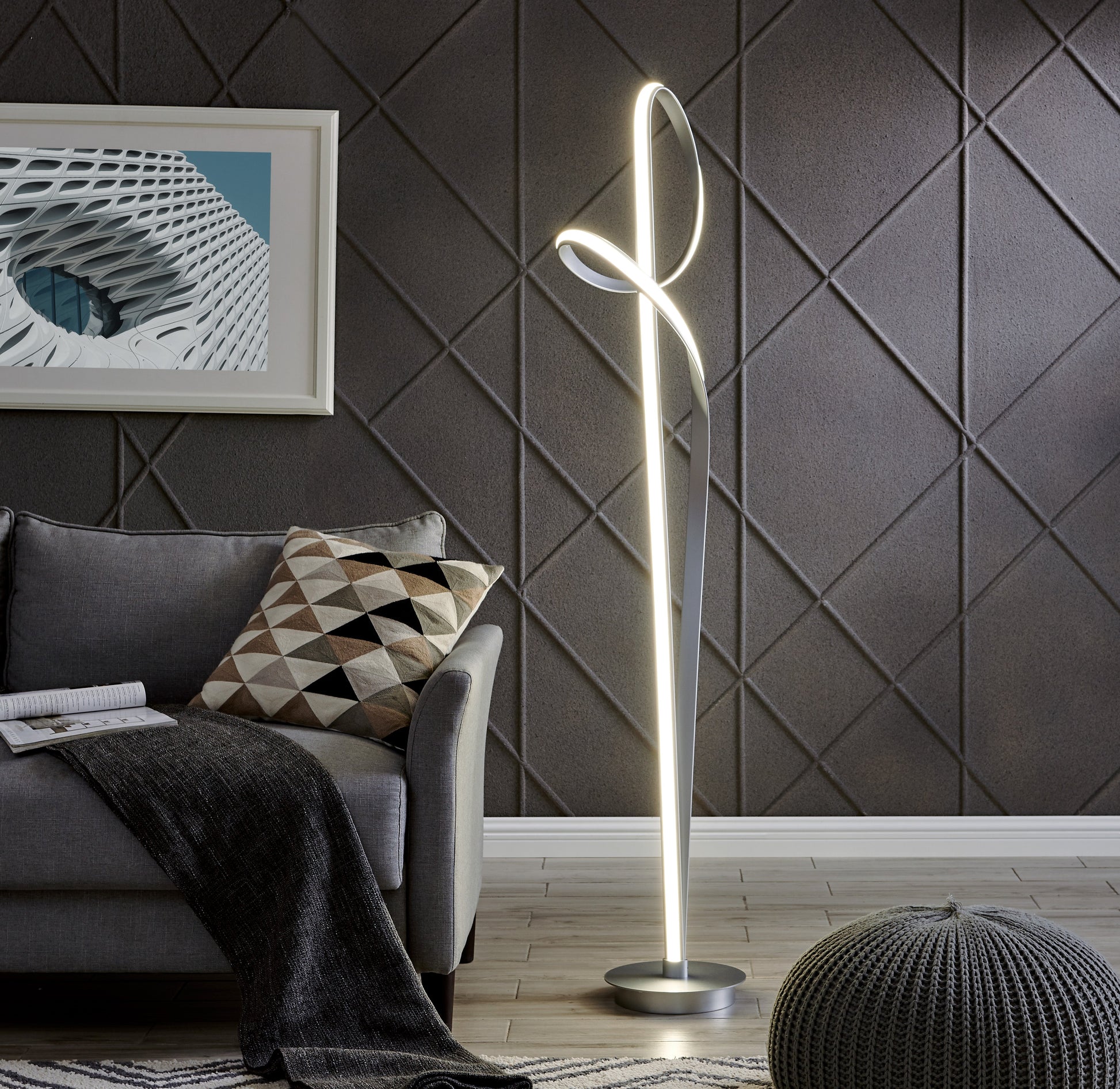 Budapest Dimmable LED 63" Tall Floor Lamp Silver by Finesse Decor FL-003
