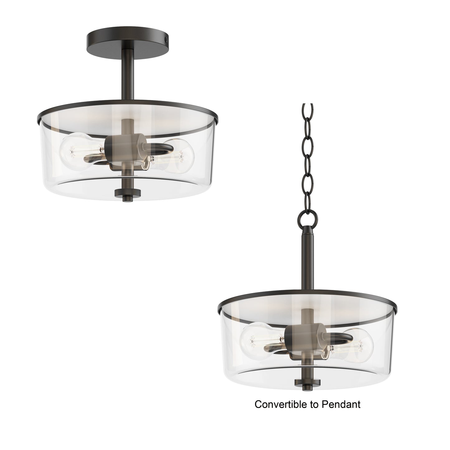 Fuller 2-Light Semi Flush/Pendant Convertible Black by Maxim Lighting