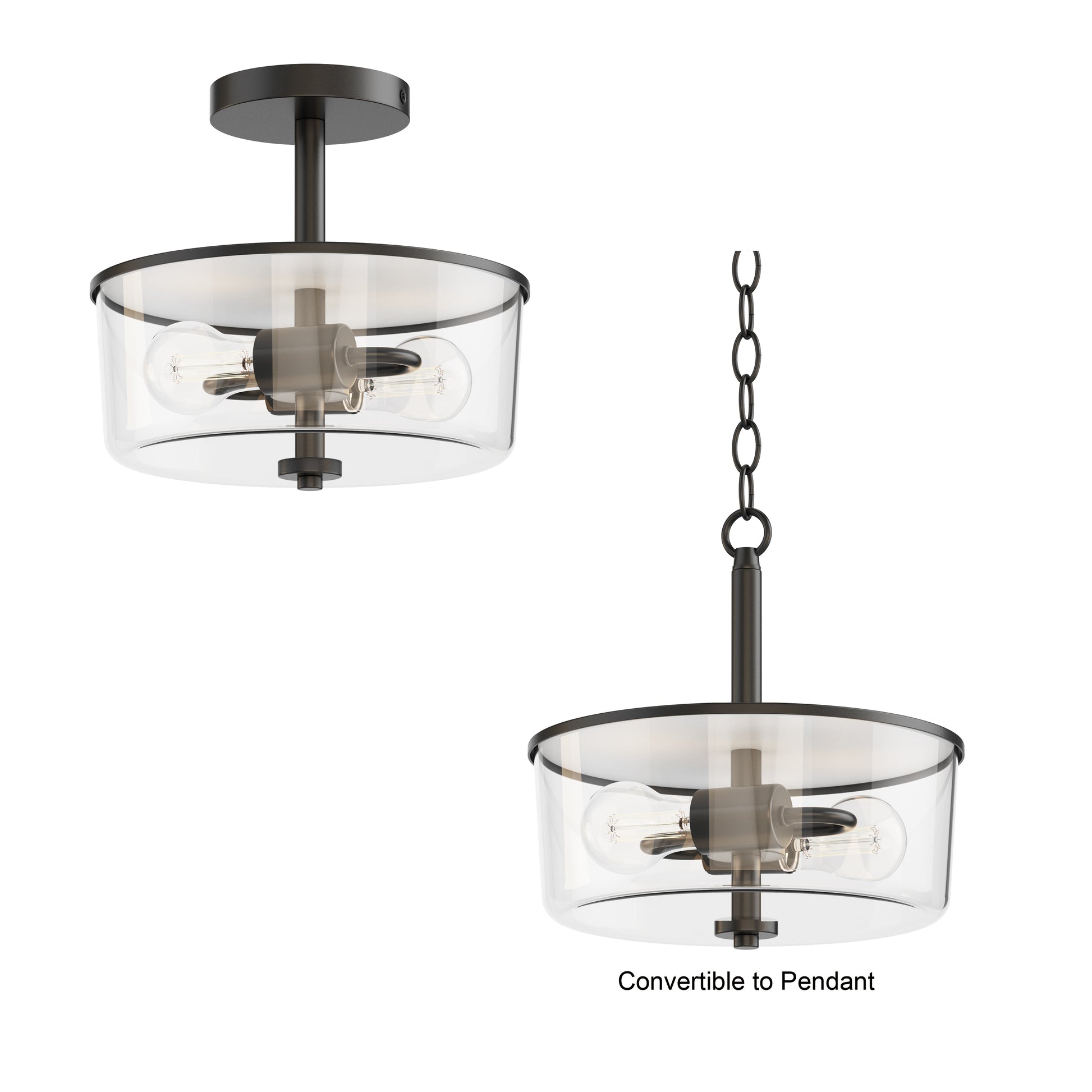 Fuller 2-Light Semi Flush/Pendant Convertible Black by Maxim Lighting