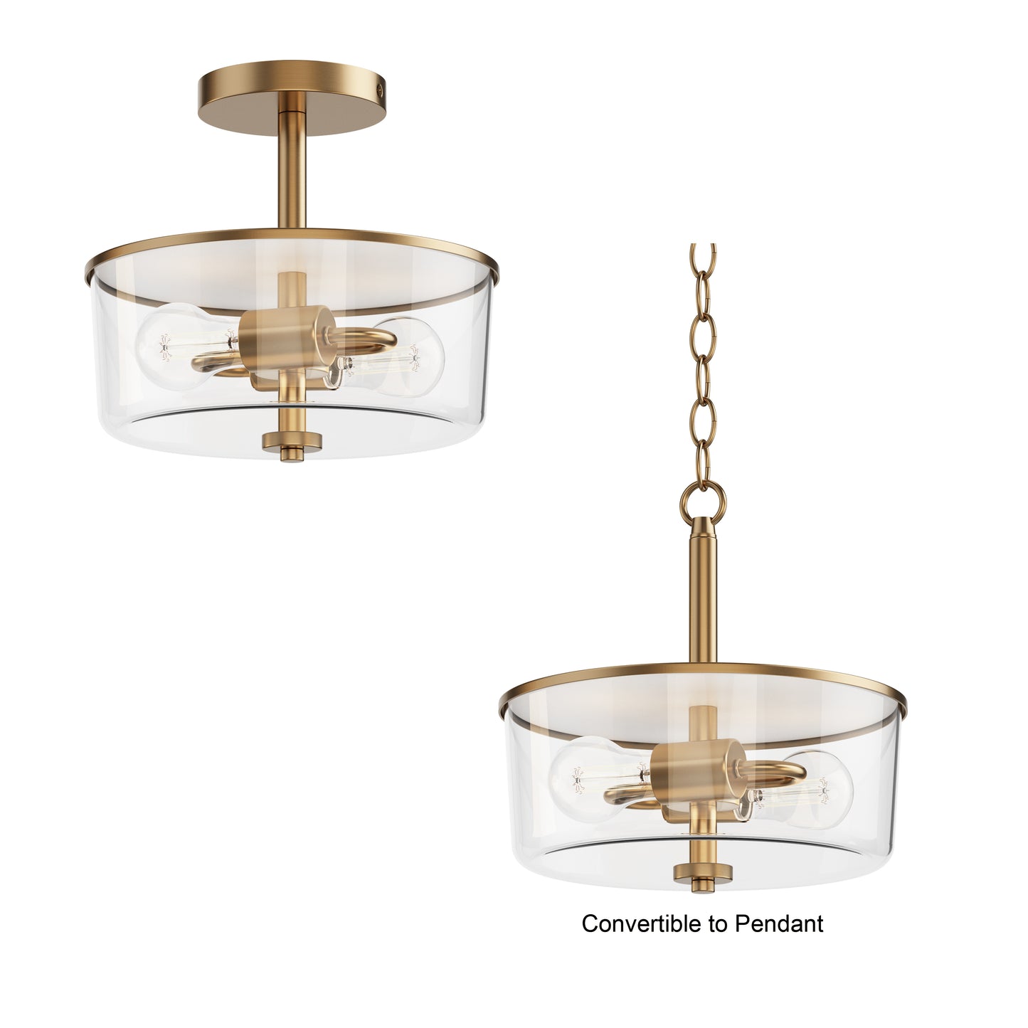 Fuller 2-Light Semi Flush/Pendant Convertible Natural Aged Brass by Maxim Lighting