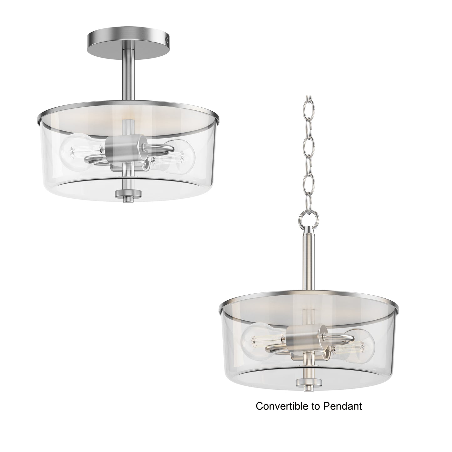 Fuller 2-Light Semi Flush/Pendant Convertible Satin Nickel by Maxim Lighting