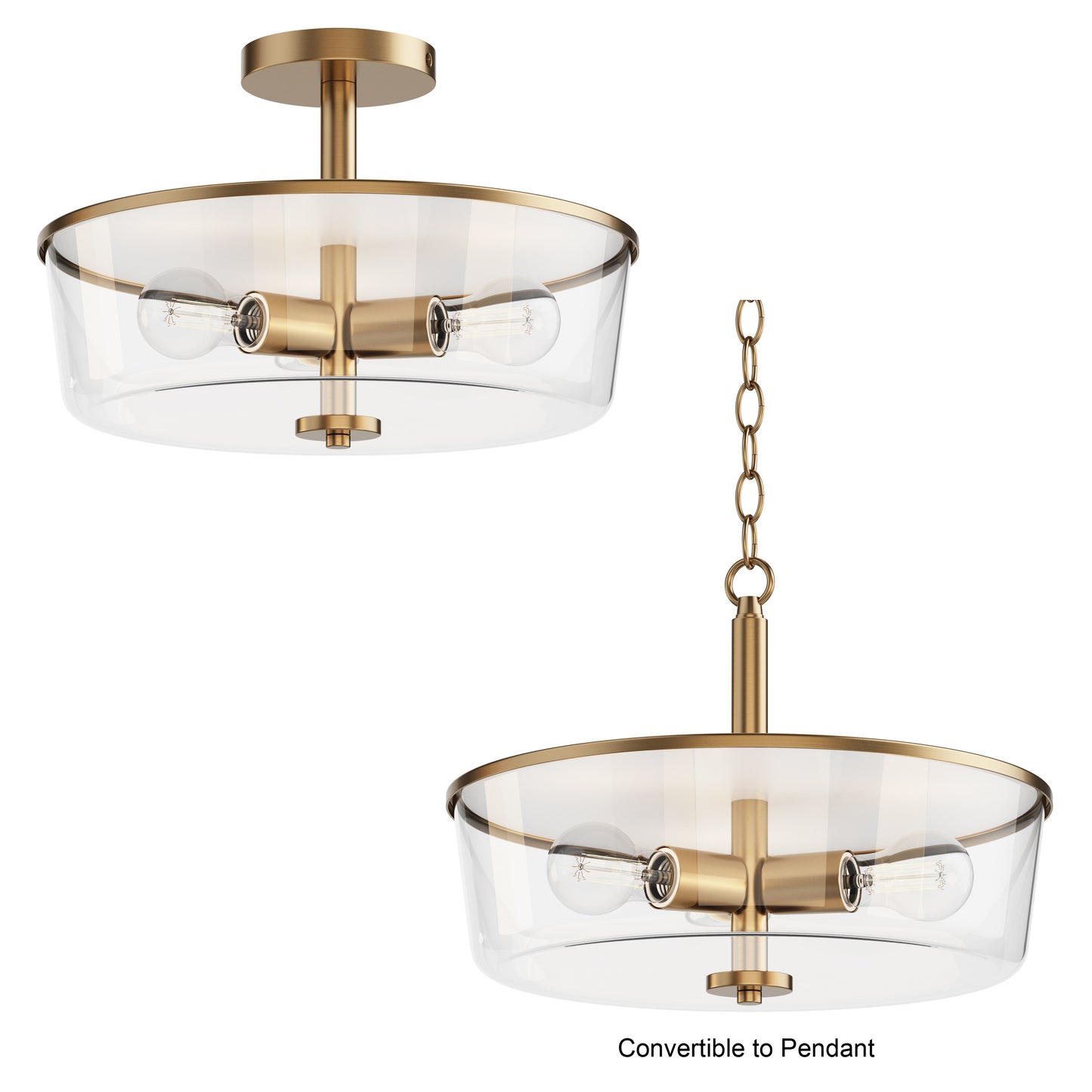 Fuller 3-Light Semi Flush/Pendant Convertible Natural Aged Brass by Maxim Lighting