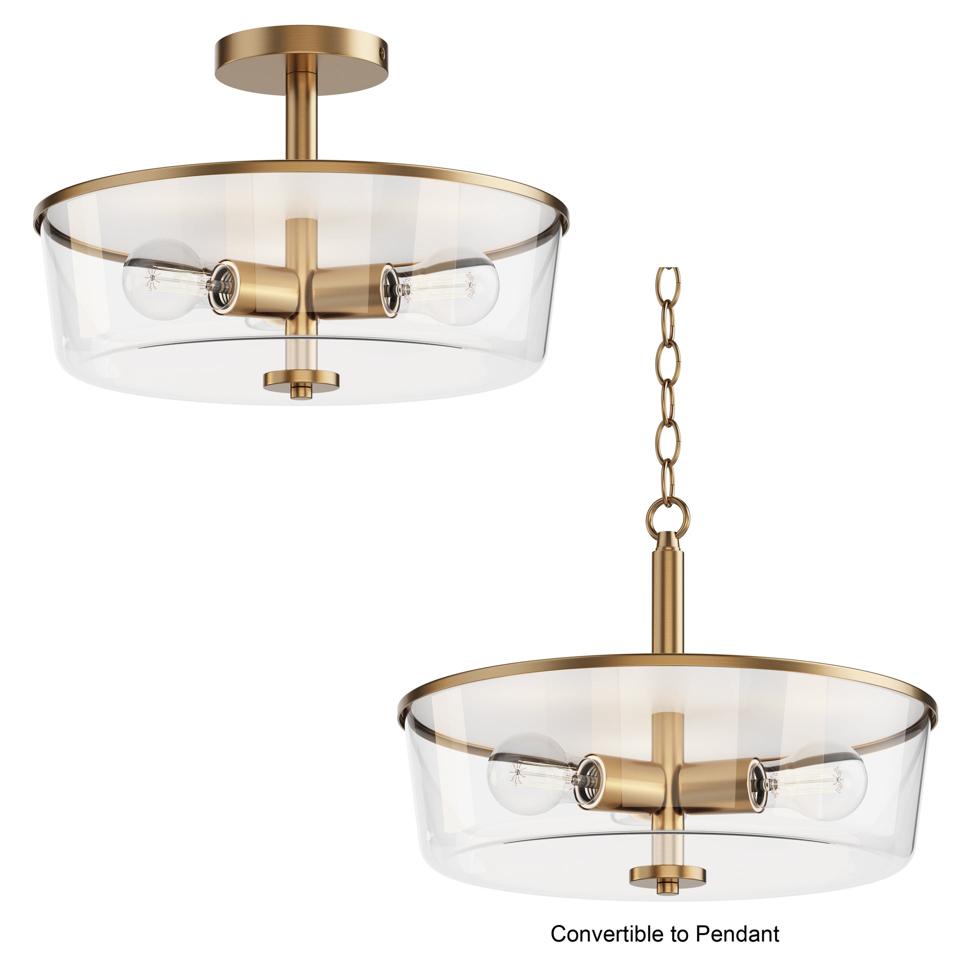 Fuller 3-Light Semi Flush/Pendant Convertible Natural Aged Brass by Maxim Lighting