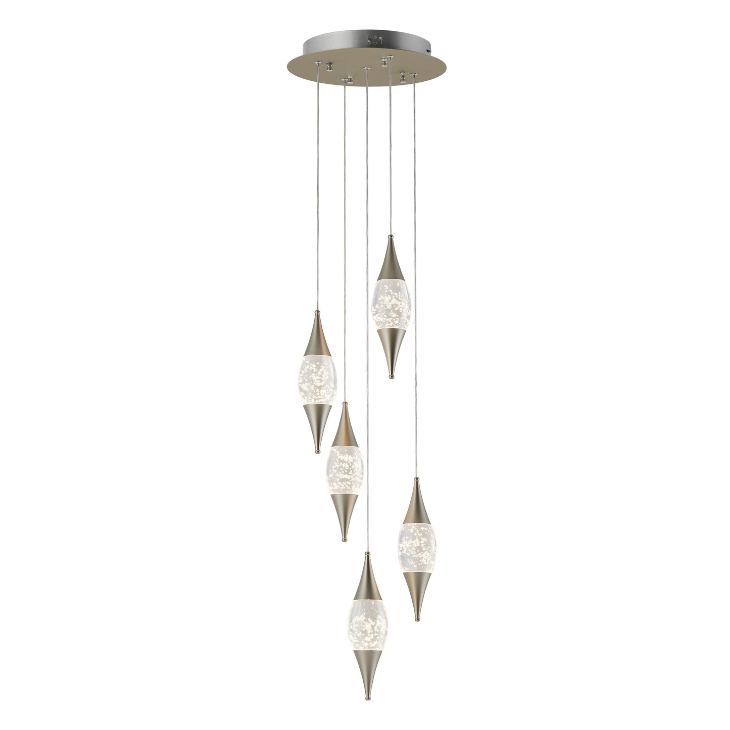 Shinny Teardrops Round Chandelier Matte Nickel by Finesse Decor CH-640-5