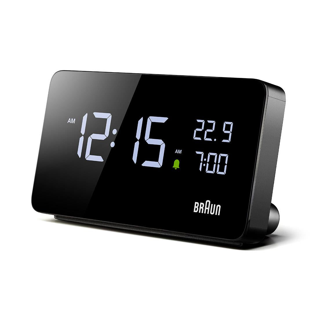 Braun BC20 Bluetooth Digital Alarm Clock – Black – angled view