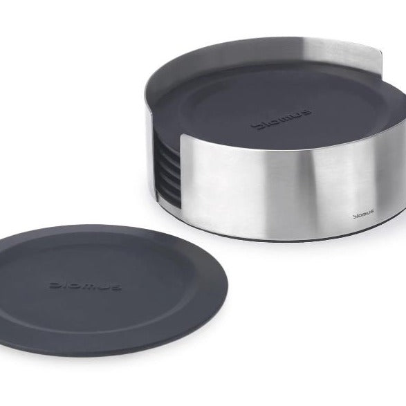 blomus Coasters with Stainless Steel Holder Round Black