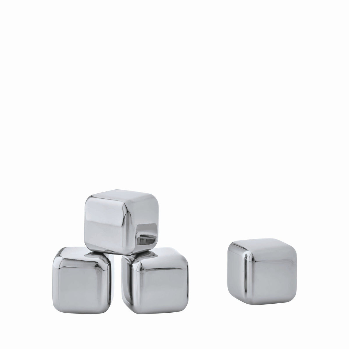 blomus LOUNGE Stainless Steel Ice Cubes, Set of 4 with Bag – Polished Stainless Steel steel ice cubes, product photo