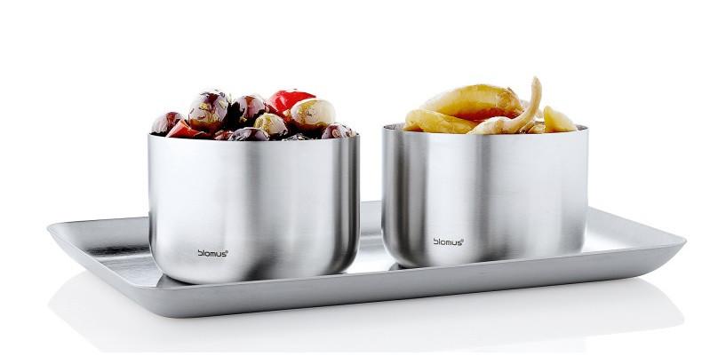 blomus Stainless Steel Tray 13X22 & Snack Bowl Small X2 Set