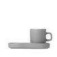 blomus Pilar Espresso Cups with Trays Pewter Set of 2