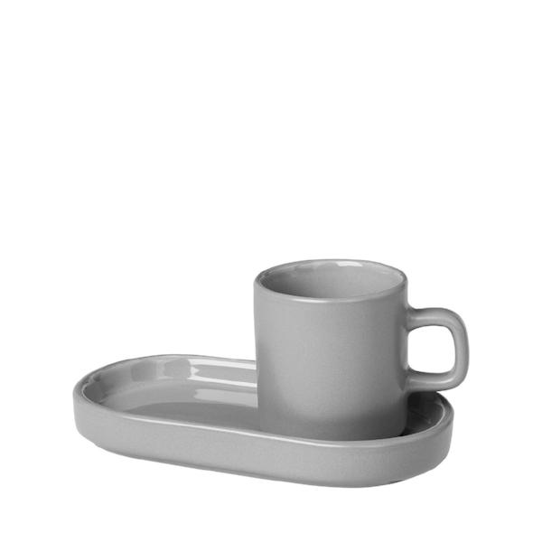 blomus Pilar Espresso Cups with Trays Gray Set of 2