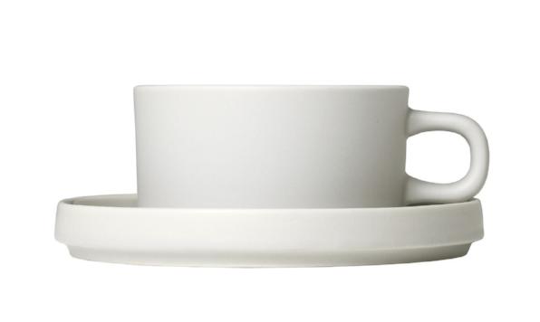 blomus Pilar Tea Cups with Saucers 6 oz Saucers Moonbeam Set of 2
