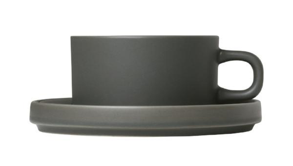 blomus Pilar Tea Cups with Saucers 6 oz Saucers Agave Green Set of 2