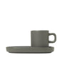 blomus Pilar Espresso Cups with Trays Pewter Set of 2