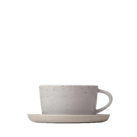 blomus Ceramic Stoneware Coffee Cups & Saucers Sablo Cloud Grey Undertones Set of 2