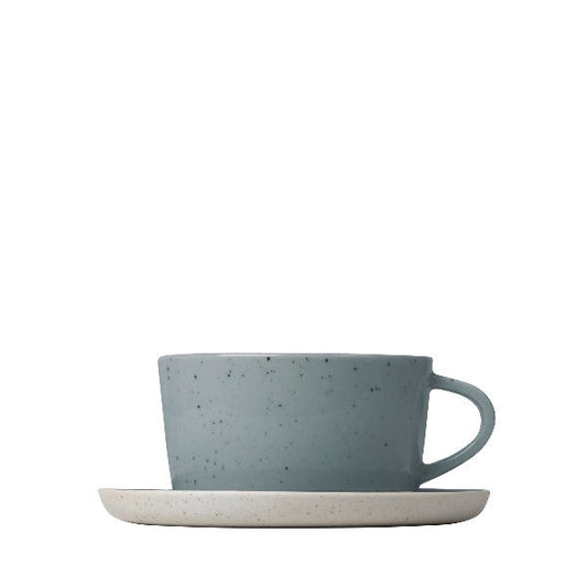 blomus Ceramic Stoneware Coffee Cups & Saucers Sablo Stone Blue Undertones Set of 2