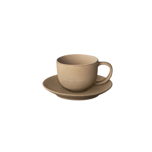 blomus Kumi Stoneware Coffee Cups with Saucers 6.4 oz, 190 ml Fungi Set of 2