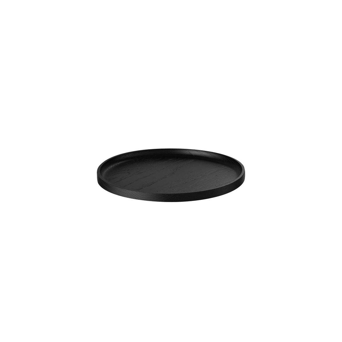 blomus OKU Round Solid Oak Tray, Natural or Black – Black Small 9.9 in round tray, product photo