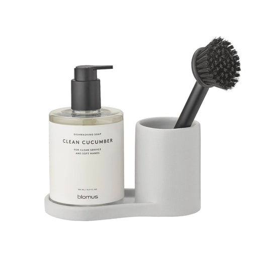 blomus PIRO Stoneware Sink Organizer, Brush Cup & Soap Shelf – PIRO sink organizer in a styled setting (2)