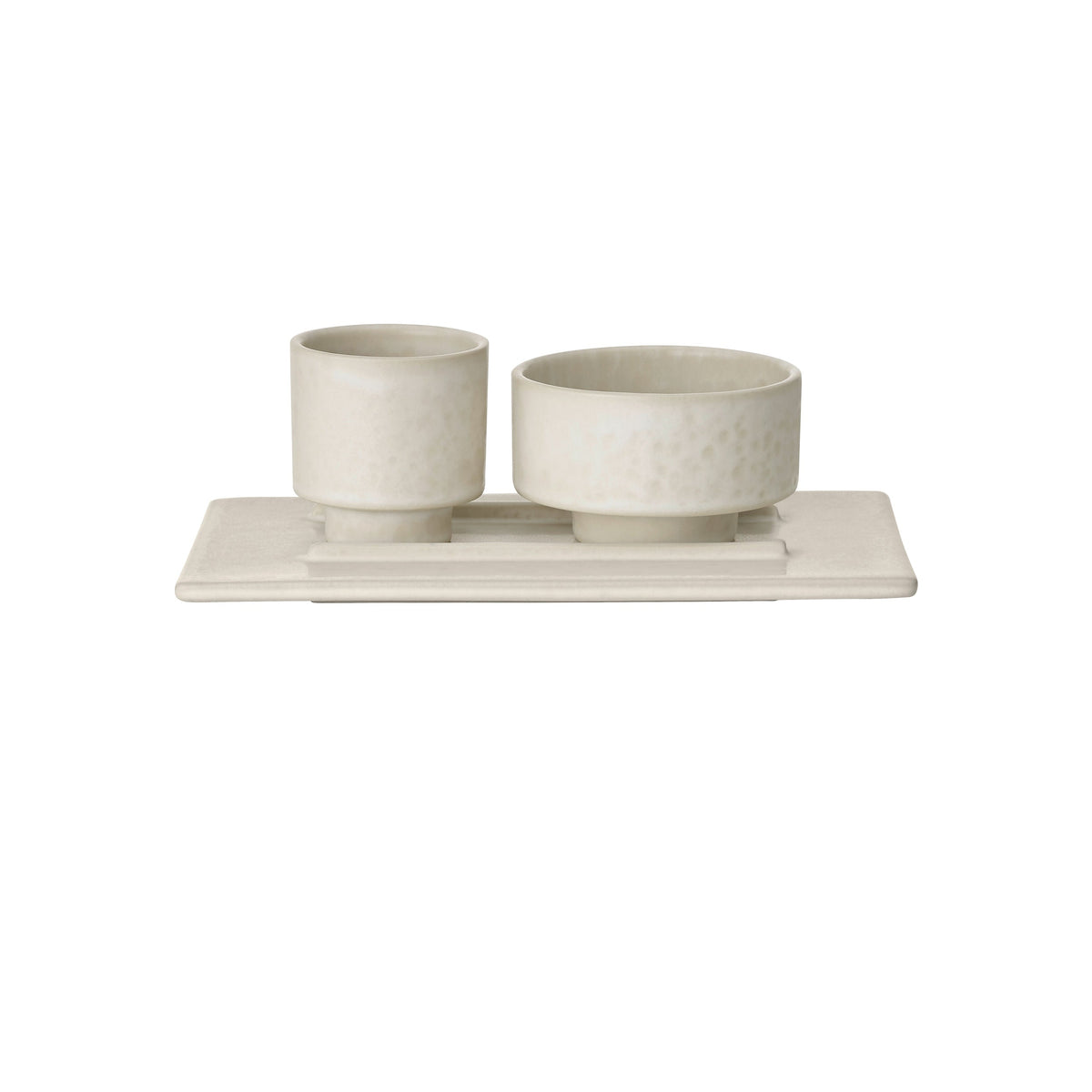 blomus MAKOTO Rectangular Stoneware Tray – Moonbeam tray with two espresso cups