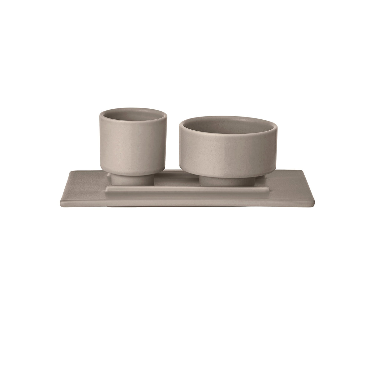 blomus MAKOTO Rectangular Stoneware Tray – Elephant Skin tray with two cups